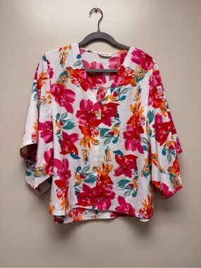 Women's Floral Button-Front Shirt in Pink and Orange